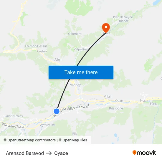 Arensod Baravod to Oyace map