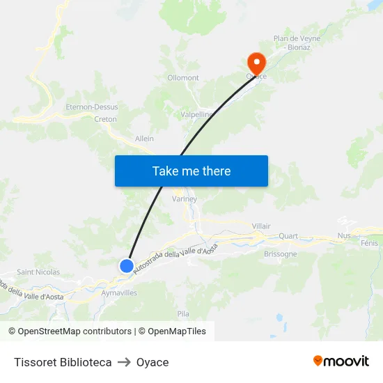 Tissoret Library to Oyace map