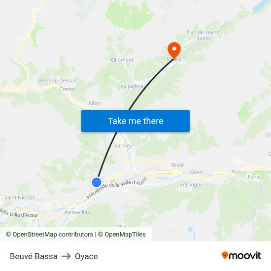Lower Beuvé to Oyace map