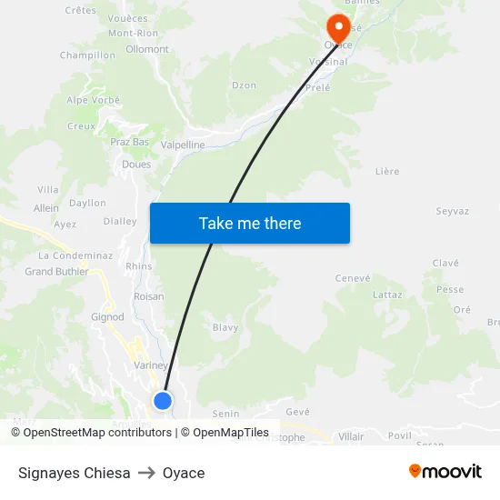 Signayes Church to Oyace map