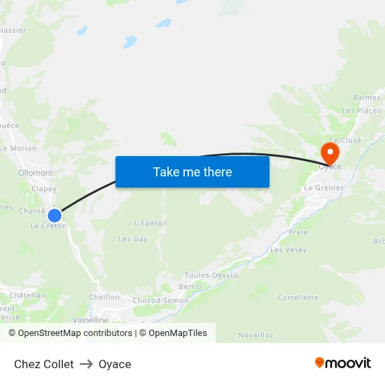 Chez Collet to Oyace map