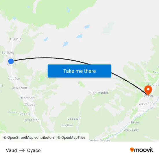 Vaud to Oyace map