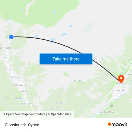 Glassier to Oyace map