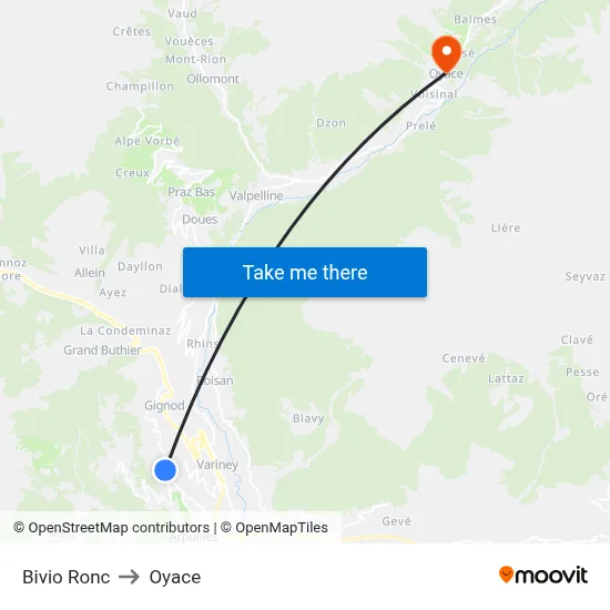 Ronc Junction to Oyace map