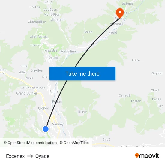 Excenex to Oyace map