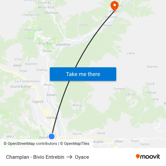 Champlan - Entrebin Junction to Oyace map