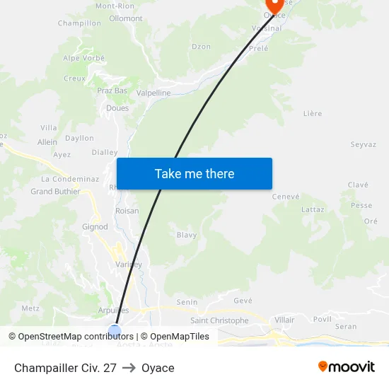 27 Champailler Street to Oyace map
