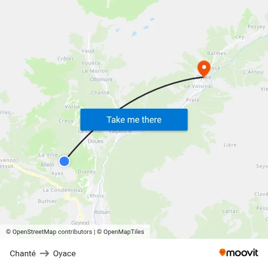 Chanté to Oyace map