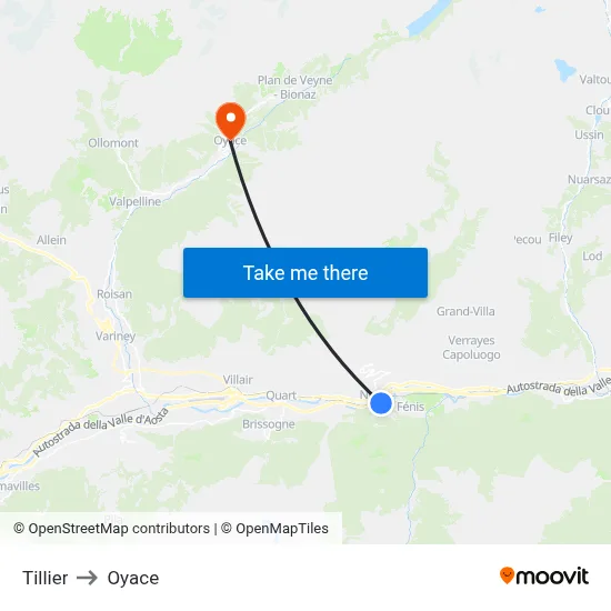 Tillier to Oyace map