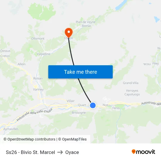 Highway 26 - St. Marcel Junction to Oyace map
