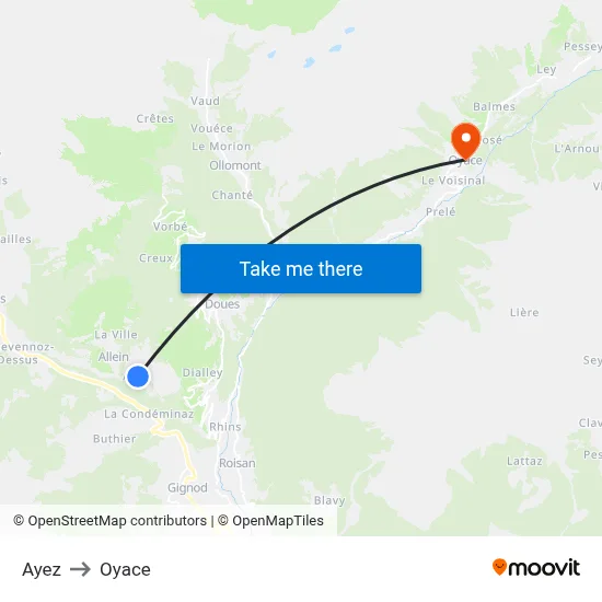 Ayez to Oyace map