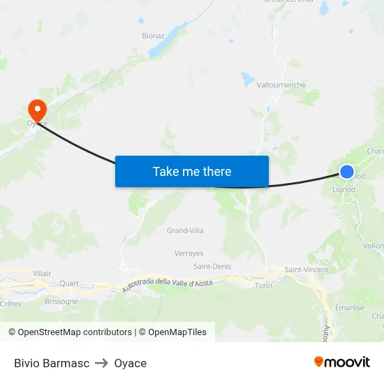 Bivio Barmasc to Oyace map