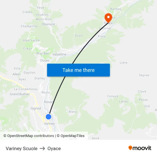Variney Schools to Oyace map
