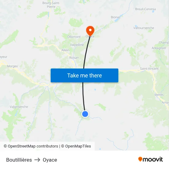 Boutillières to Oyace map