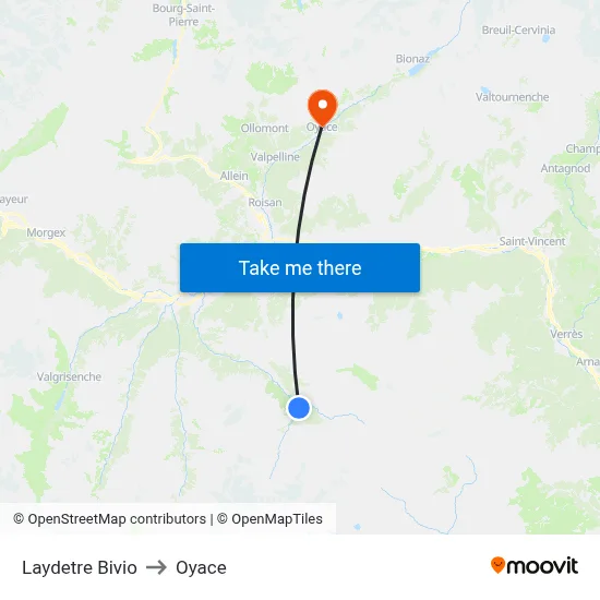Laydetre Bivio to Oyace map