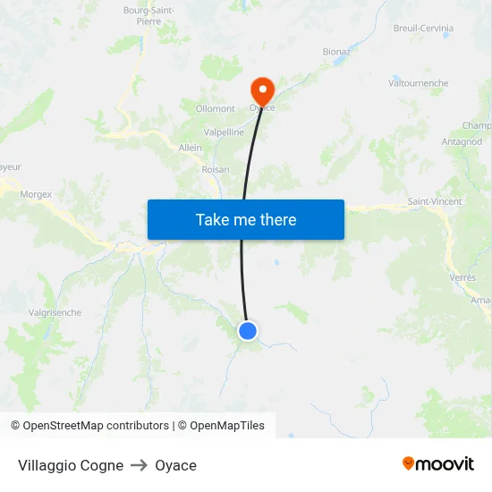 Villaggio Cogne to Oyace map