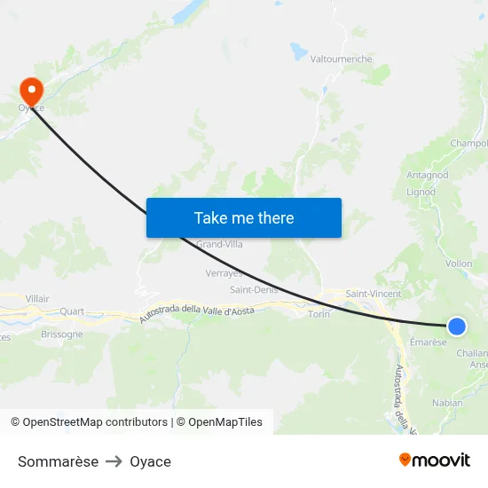 Sommarèse to Oyace map