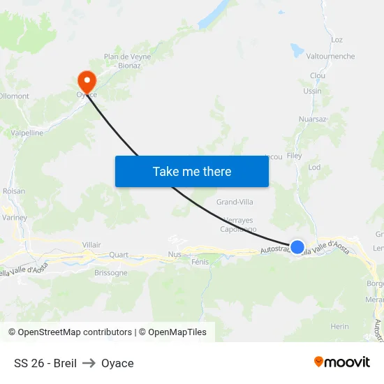 Highway 26 - Breil to Oyace map
