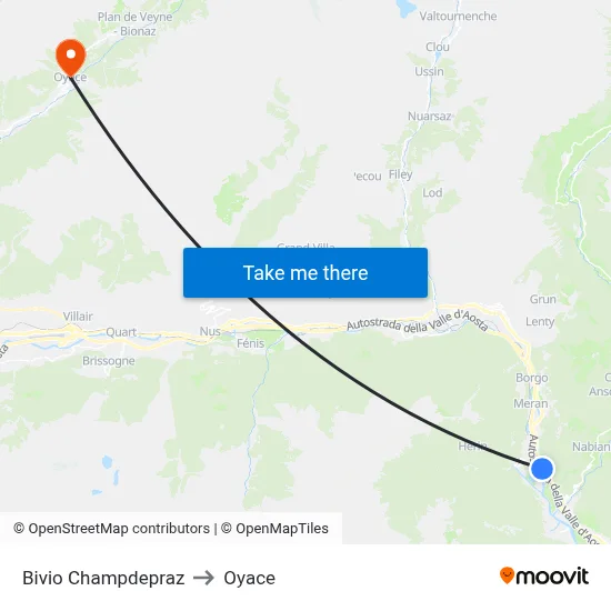 Champdepraz Junction to Oyace map