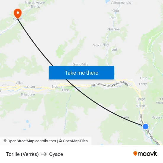 Torille (Verres) to Oyace map