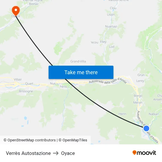 Verrès Bus Station to Oyace map