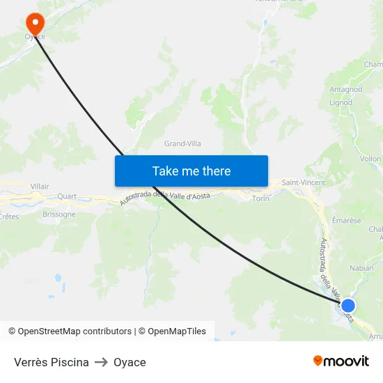 Verrès Swimming Pool to Oyace map