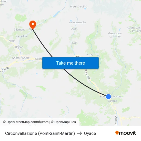 Ring Road (Pont-Saint-Martin) to Oyace map