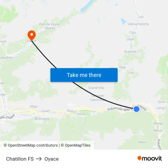 Chatillon Station to Oyace map
