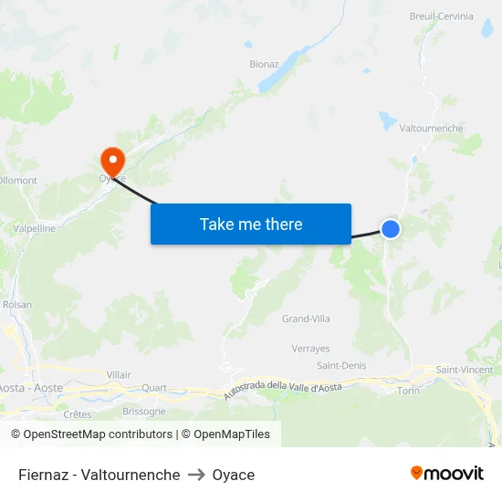 Fiernaz - Valtournenche to Oyace map
