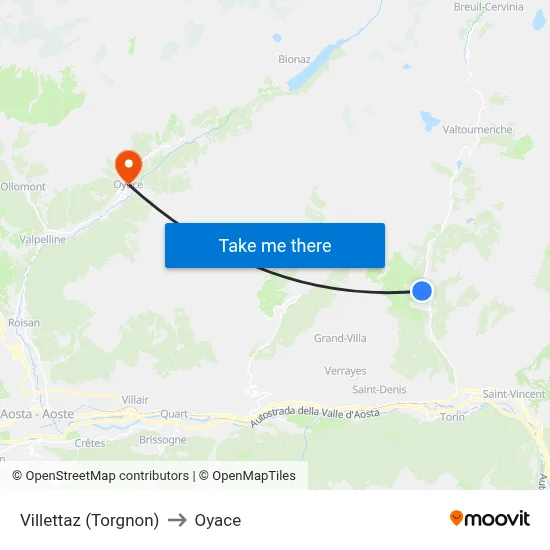 Villettaz (Torgnon) to Oyace map