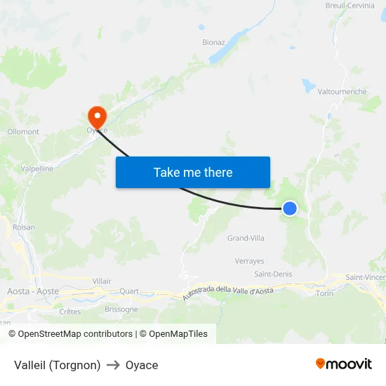 Valleil (Torgnon) to Oyace map