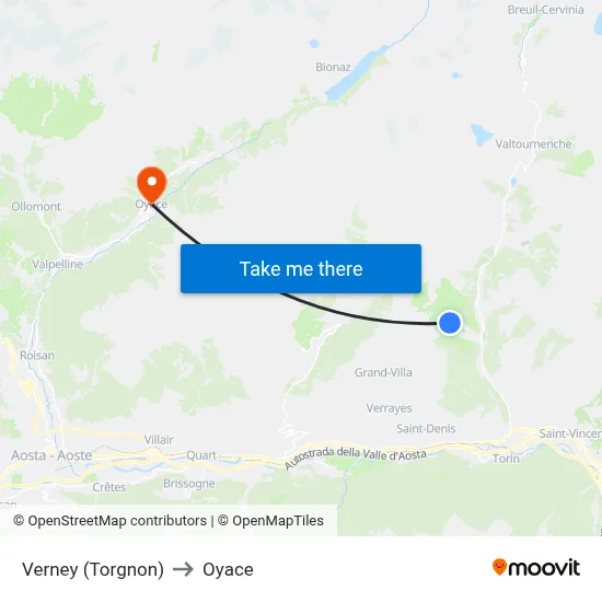 Verney (Torgnon) to Oyace map