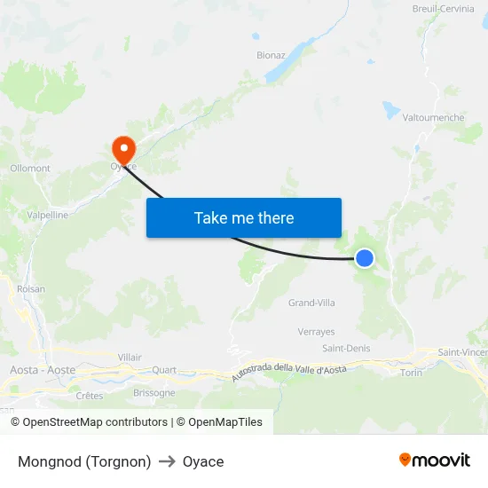 Mongnod (Torgnon) to Oyace map