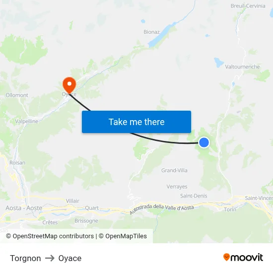 Torgnon to Oyace map