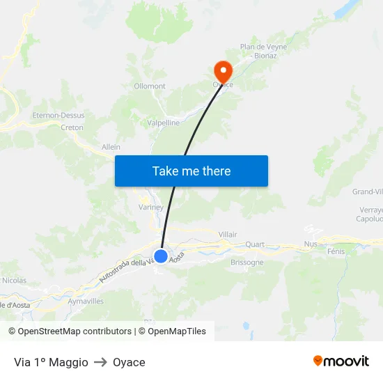 1st May Street to Oyace map