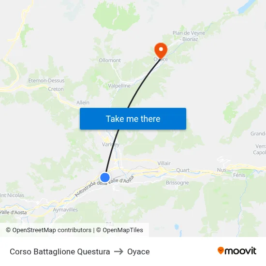 Battaglione Course Police Station to Oyace map