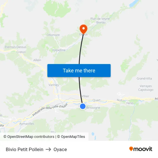 Petit Pollein Junction to Oyace map