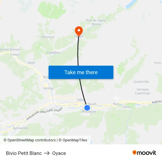 Petit Blanc Junction to Oyace map