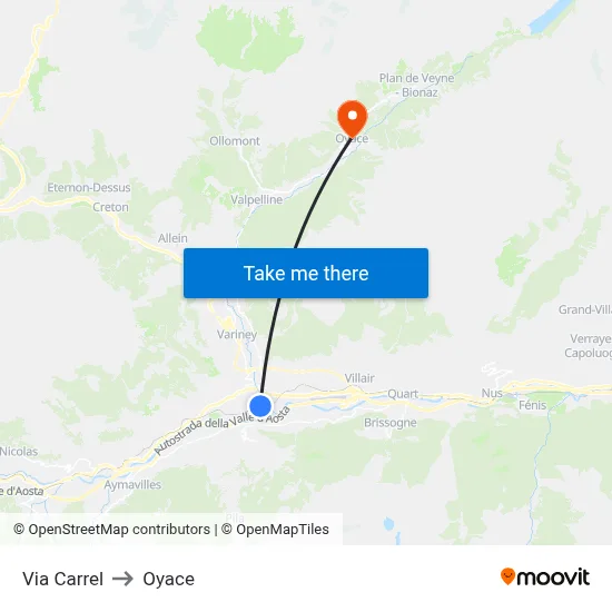 Via Carrel to Oyace map