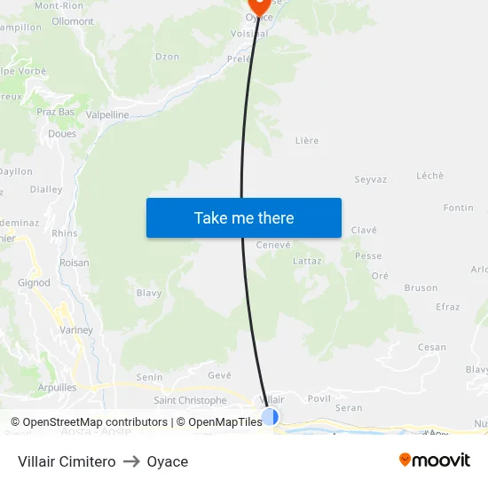 Villair Cemetery to Oyace map