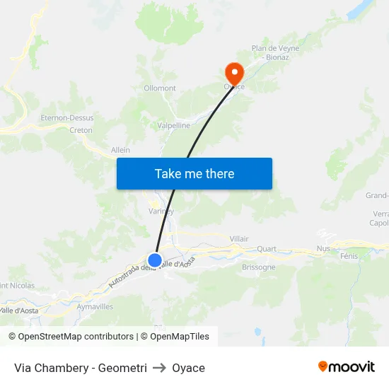Via Chambery - Geometri to Oyace map