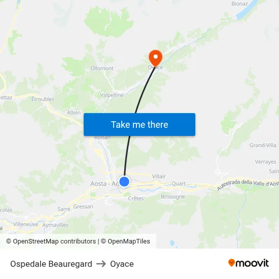 Beauregard Hospital to Oyace map