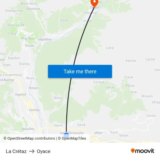 La Crétaz to Oyace map