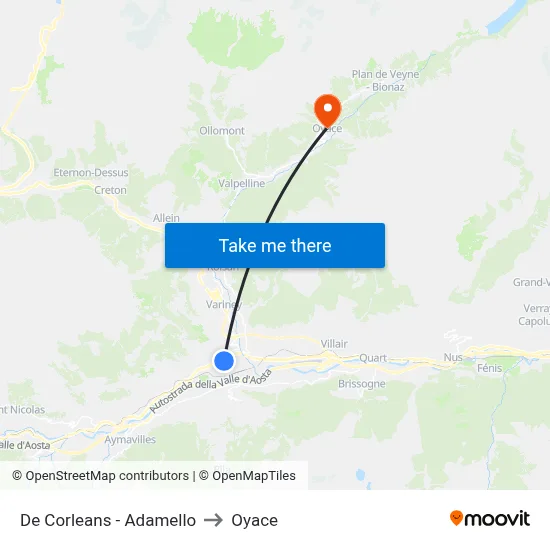 De Corleans - Adamello to Oyace map