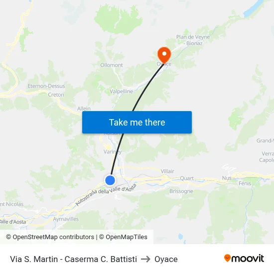 St. Martin Street - C. Battisti Barracks to Oyace map