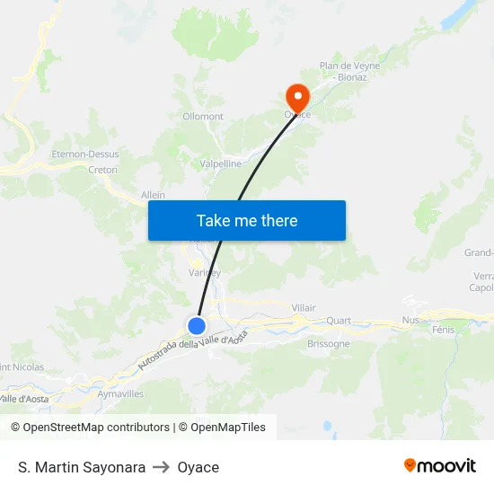 St. Martin Sayonara to Oyace map