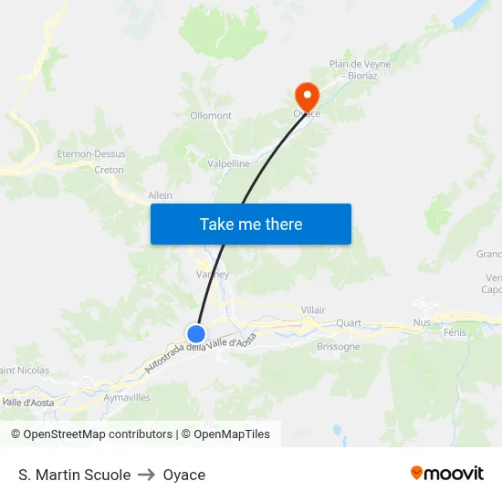 St. Martin Schools to Oyace map