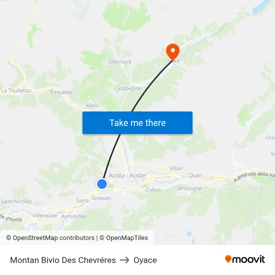 Montan Des Chevréres Junction to Oyace map