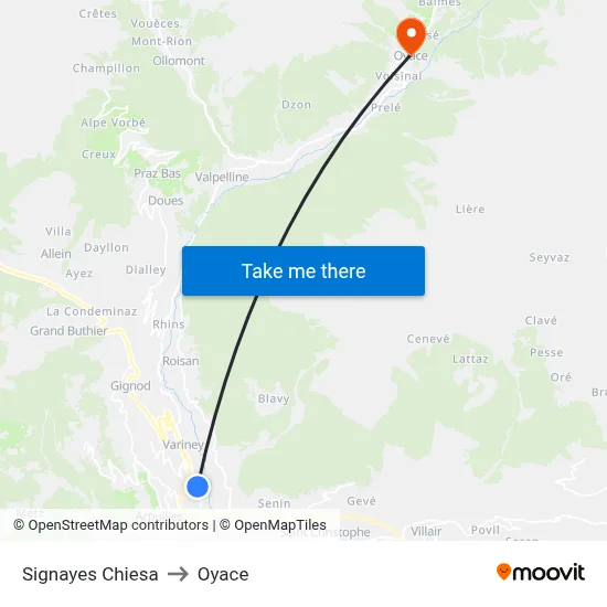 Signayes Church to Oyace map