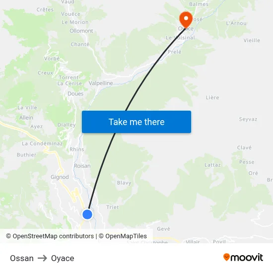 Ossan to Oyace map